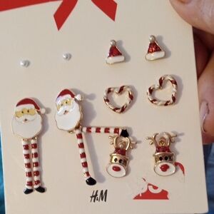 H&M Santa and Reindeer Earring Set - Red and White